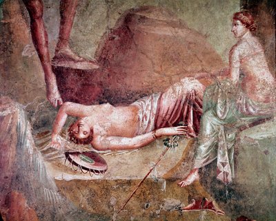 酔って眠るマエナド（フレスコ画 作： Roman