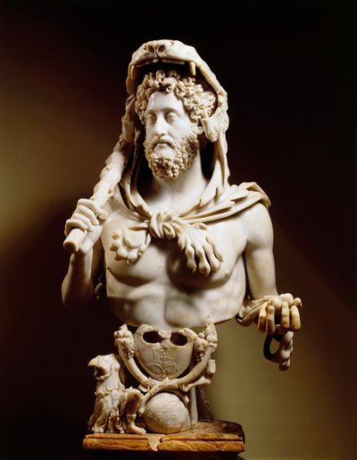 ヘラクレスのシンボルを持つコモドゥス帝（160-192年）の大理石像（エスクイリーノの丘より 作： Roman