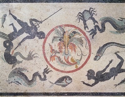 漁師と海の生き物、1世紀AD（モザイク） 作： Roman