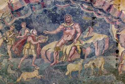 ポリフェモスの前庭を描いた床モザイク（モザイク） 作： Roman
