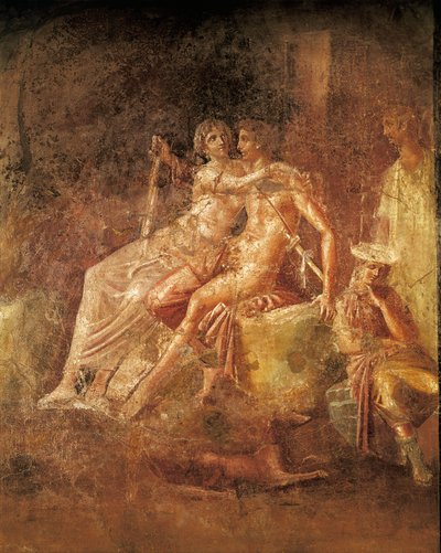 イタリア、ポンペイ、シタリストの家、アレスとアフロディーテを描いたフレスコ画（モザイク画 作： Roman