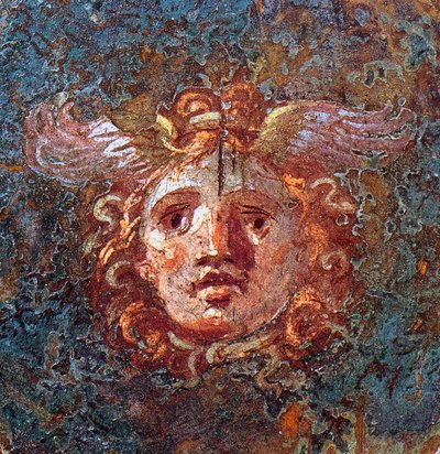 ゴルゴナまたはゴルゴ - ポンペイ カサ デイ ヴェッティによる 1 世紀のフレスコ画の詳細。 作： Roman