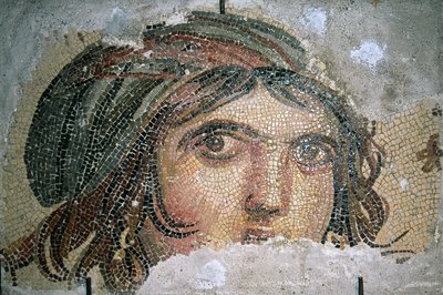 トルコ南東部のベルキス（現在のZeugma）出身のジプシー少女の頭（モザイク） 作： Roman