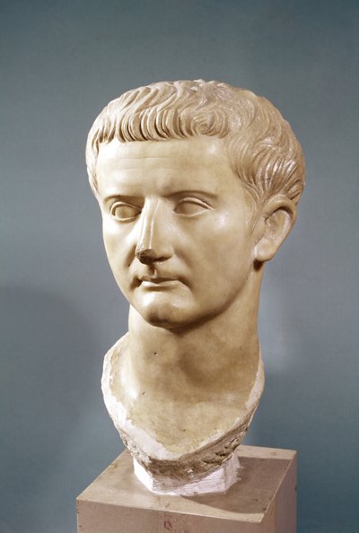 ティベリウス皇帝（紀元前42年-37年）の首長（大理石） 作： Roman