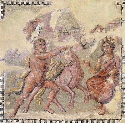 ヘラクレスとクレタ島の雄牛、オスティア（モザイク） 作： Roman