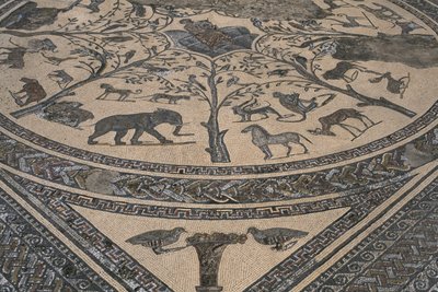 オルフェウスの家、野生動物に囲まれたオルフェウス、詳細（モザイク） 作： Roman