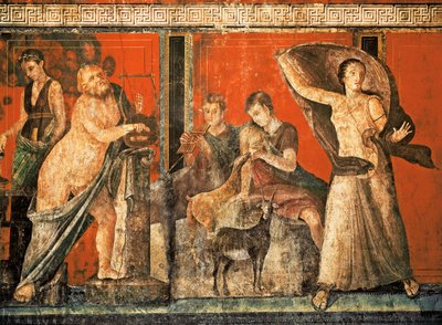 ディオニュソス教団の入信儀式、ヴィラ・デイ・ミステリのフレスコ画 作： Roman