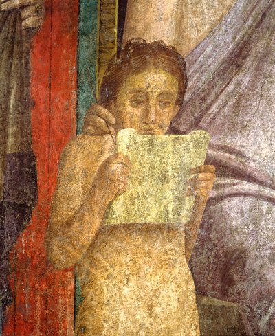 イタリア、カンパニア、ポンペイ 神秘のヴィラでの儀式を描いたフレスコ画 作： Roman