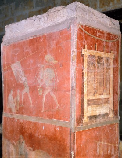イタリア、ナポリ、ナツィオナル考古学博物館、ポンペイのフロニカの家の絵画「染物師」（ユネスコ世界遺産登録 作： Roman