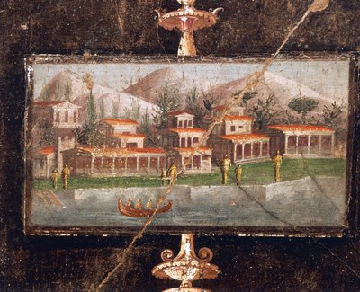 タブリナムの壁画に描かれた風景と建築、マルコ・ルクレツィオ・フロントの家、ポンペイ、カンパニア、ローマ文明 作： Roman