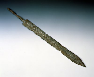 メルローズ、ニューステッドのローマ遺跡から出土したグラディウスの軍刀（ブロンズ）、AD80-100 作： Roman