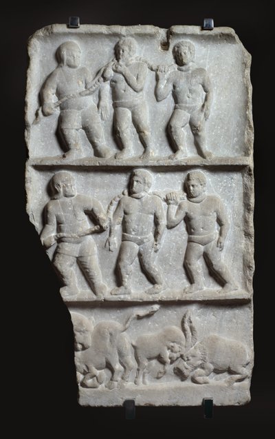 3つのレジスターによる大理石の救済：鎖と動物の奴隷、西暦200年頃（大理石） 作： Roman