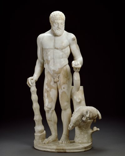 ヘラクレスの大理石の小像とイリマンチイノシシ（大理石） 作： Roman