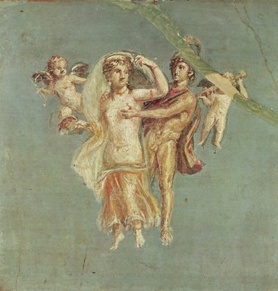 火星と金星、ヘルクラネウムからの青色の背景に天使と 作： Roman