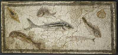 魚を示すモザイクパネル、おそらく西暦3世紀 作： Roman