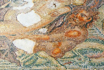ネレイデスとビトス、ビトスの詳細、ハウスオブアイオン、パフォス、キプロスモザイク 作： Roman