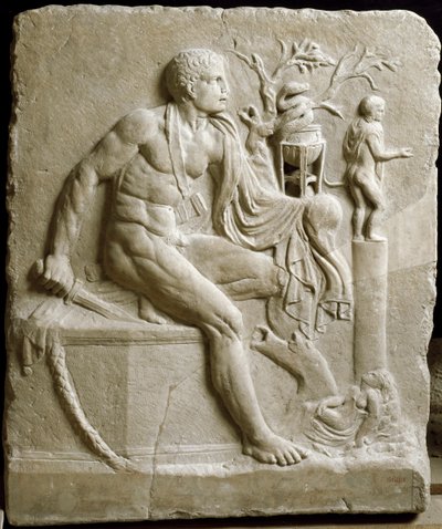 デルファイでアポロのオラクルに相談するオレステス（大理石） 作： Roman