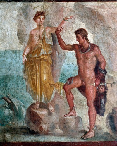 メデューサの頭を抱え、アンドロメダを生き返らせるペルセウス-フレスコ画 作： Roman