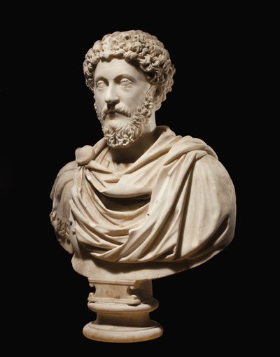 皇帝マルクスアウレリウスの肖像画の胸像、西暦170〜180年頃 作： Roman