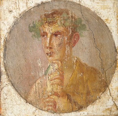 パピルスの巻物を持つ青年の肖像 紀元55-79年（フレスコ画 作： Roman