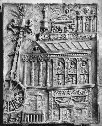 ウィンチを描いたレリーフ 紀元後01世紀後半 石 (白黒写真) 作： Roman