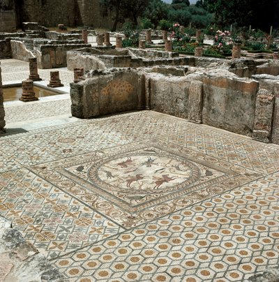 ローマ時代の都市のモザイクの跡 作： Roman