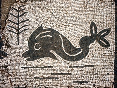 オスティア（Ostia）anticaのCorporazioniの広場のモザイクの後のイルカの表現。 作： Roman