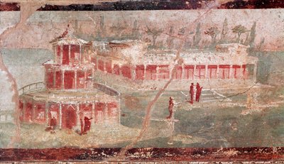 ポルティコのある川の風景、詳細（フレスコ画 作： Roman