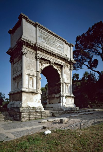 ローマの芸術。紀元81年、ティトゥス（ティト）・エリゲのアーチ。イタリア・ローマ 作： Roman