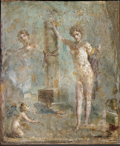 ローマ美術：ポンペイのフレスコ画「ナルキッソス」（ナポリ国立考古学博物館蔵 作： Roman