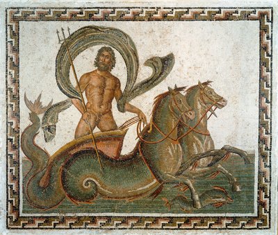 ローマ時代のアート。紀元3世紀のモザイク「ネプチューンの勝利」。チュニジア、スース、考古学博物館 作： Roman