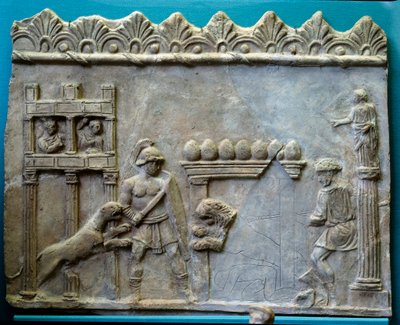 ローマ帝国 アート・オブ・アンティキティスベナチオ。獣と戦う剣闘士彫刻 作： Roman