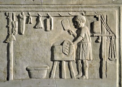 ローマの芸術"a butcher in his shop" Bas relief, Roman civilization, 2nd century AD, Rome, Museo della Civilta Romana - Butcher working in his shop - Stone relief, 2nd century AD - Rome, Museo della Civilta Romana 作： Roman