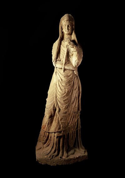 ローマ美術：石灰岩製の埋葬像。紀元前1世紀。日。2,1 m ナポリ、ナチス考古学博物館 作： Roman