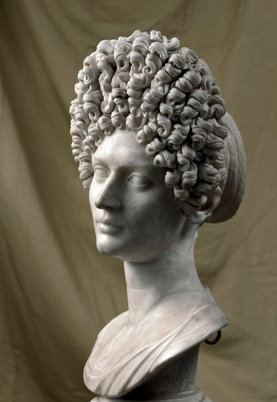 ローマ美術：フラヴィア時代の女性の肖像。紀元80-100年。大理石彫刻。薄さ38cmローマ、カピトリーニ美術館 作： Roman