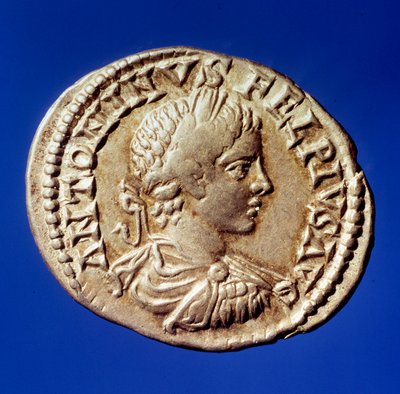 ローマ美術：ローマ皇帝エラガバル（ヘリオガバレまたはマルクス・アウレリウス・アントニヌス）の肖像入り銀製デニール（西暦204～222年） パリ、B.N. 作： Roman