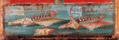 港の入り口に置かれたローマの軍艦（フレスコ画 作： Roman