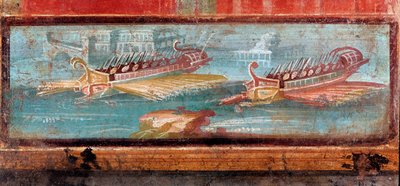 港の入り口に置かれたローマの軍艦（フレスコ画 作： Roman