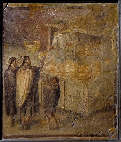 パン屋がパンを売っている様子を描いた場面(フレスコ画、1世紀) 作： Roman