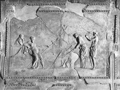 ディオニュソスの秘儀の場面（242795の細部）（スタッコ）（モノクロ写真 作： Roman