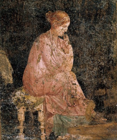 ポンペイのフレスコ画に描かれた「座った女性 作： Roman