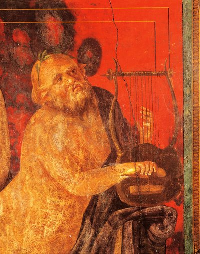 竪琴を弾くシレヌス 神秘の荘のフレスコ画 ポンペイ , カンパニア , ローマ文明時代 作： Roman