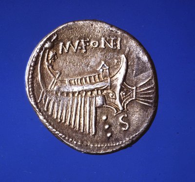 ガレー船を模した銀貨、紀元91年 作： Roman