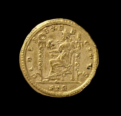 コンスタンティヌス1世のソリダス（逆）、大王（AD 306-AD 337）。碑文：FIDES EXERCITVS（ゴールド）（表側は119150を参照） 作： Roman