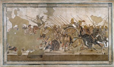 アレクサンダー3世がダリオス（ダリウス）3世コドマンに勝利したイッソスの戦い（紀元前335～331年） - ポンペイのモザイク画 作： Roman