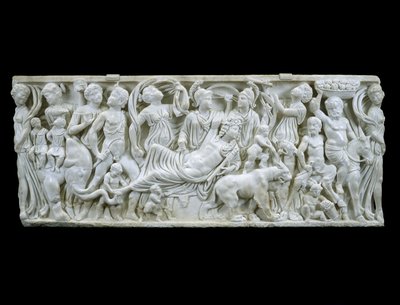ディオニュソスのインドの勝利、西暦180-195年（白い大理石） 作： Roman