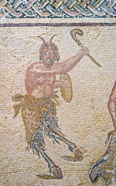 ディオニュソスの勝利、パンの詳細、ディオニュソスの家、パフォス、キプロスのモザイク 作： Roman