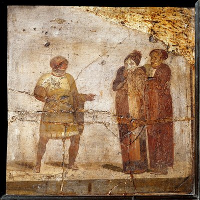 劇場の風景。ポンペイ遺跡のフレスコ画 作： Roman