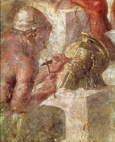 バルカンの鍛冶屋のテティス、労働者の詳細（フレスコ画 作： Roman