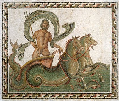 ネプチューンの勝利、スース（古代Hadrumetum）（モザイク）、ワディブリベーンの家の舗装 作： Roman